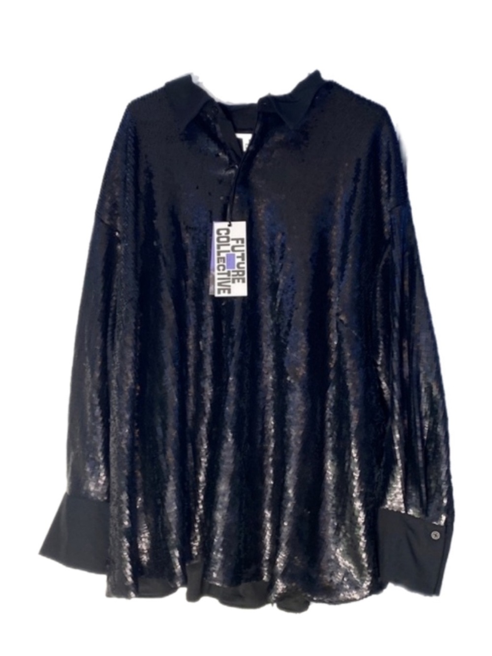 Target x Future Collective Kahlana Barfield Black Long Sleeve Sequin Top  3x - Picture 2 of 8